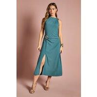Coast Women's Stretch Crepe Midi Dress With Buckle in Teal | Size: 14