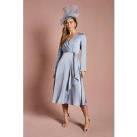Coast Women's Long Sleeve Waterfall Satin Midi Dress in Light Blue | Size: 14