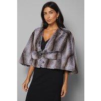 Wallis Women's Cropped Embellished Faux Fur Cape in Mink | Size: Medium/Large