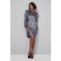 Wallis Women's Leopard Metallic Cowl Shift Dress in Silver | Size: 16