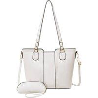MODISHION Women's 2 Pcs Elegant PU Leather Tote Bag Set in White
