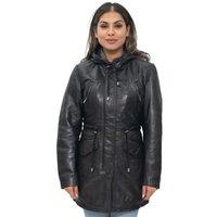 Infinity Leather Women's Leather Hooded Parka Jacket-Bucharest in Black | Size: 14