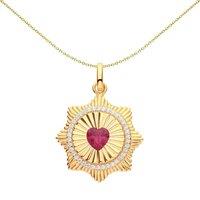 Jewelco London Women's Silver Red Heart CZ Fluted Sunburst Heart Halo Necklace 18" - GVP602 in Gold