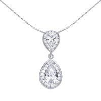 Jewelco London Women's Sterling Silver CZ Double Pear Drop Pendant - GVP690 in White