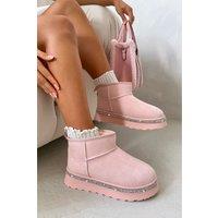 Love Lemonade Women's Crystal Trim Platform Mini Snugg Boots in Baby Pink | Size: 7