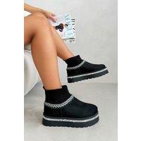Love Lemonade Women's Sparkly Stretch Sock Warmer Mini Snugg Slipper Boots in Black | Size: 7