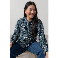 Lily & Me Women's Rachel Cotton Pincord Frill Blouse with Classic buttoned long sleeves in Navy | Size: 18