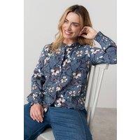 Lily & Me Women's Rachel Frill Printed Long Sleeve Blouse in Navy | Size: 10