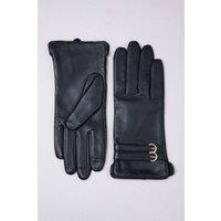Lakeland Leather Women's 'Twin Buckle II' Leather Gloves in Black | Size: Large