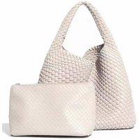 PEACH ACCESSORIES Women's Chic Weave Tote Handbag with Matching Clutch in Cream