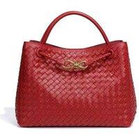 PEACH ACCESSORIES Women's Woven Tote Bag with Gold Tone Knot Clasp in Red