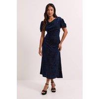 Dorothy Perkins Women's Petite DP Luxe Cowl Neck Puff Sleeve Midi Dress in Leopard | Size: 6