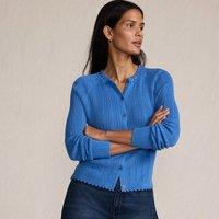 Lands' End Women's Cotton Pointelle Satin Neck Trim Cardigan in Cobalt | Size: 14-16