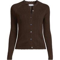 Lands' End Women's Cotton Pointelle Satin Neck Trim Cardigan in Dark Brown | Size: 16-18