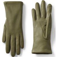 Lands' End Women's Cashmere Lined Touchscreen Leather Gloves in Olive | Size: Small