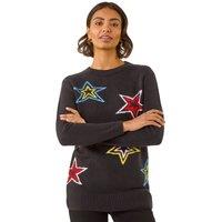 Roman Women's Star Crew Neck Knit Jumper in Black | Size: 10
