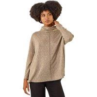 Roman Women's Cowl Neck Snit Top in Beige | Size: 14