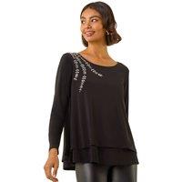 Roman Women's Embellished Double Layer Tunic Top in Black | Size: 12
