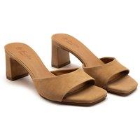 Off the Hook Women's Park Suede Leather Block Heel Mule Sandals in Beige | Size: 3