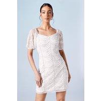 Coast Women's Pearl Scallop Detail Embellished Bridal Mini Dress in Ivory | Size: 12