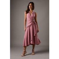 Coast Women's Shawl Collar Ruffle Hem Midi Dress in Blush | Size: 8