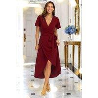FS Collection Women's Wrap Maxi Dress In Wine | Size: XS