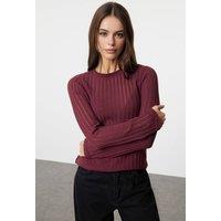 WOVCOR Women's Sheer Crew Neck Ribbed Knit Blouse in Burgundy | Size: XS