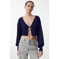 WOVCOR Women's Super Crop Knit Cardigan With Bow Detail in Navy | Size: Medium
