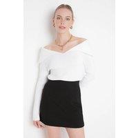 WOVCOR Women's Carmen Collar Knit Sweater Off-Shoulder Rib Knitted Jumper in White | Size: Small