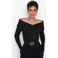 WOVCOR Women's Carmen Collar Knit Sweater Off-Shoulder Rib Knitted Jumper in Black | Size: Small