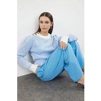 WOVCOR Women's Soft Textured Striped Knit Sweater With Button Detail in Blue | Size: Medium