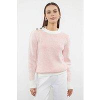 WOVCOR Women's Soft Textured Striped Knit Sweater With Button Detail in Pink | Size: Small