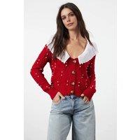 WOVCOR Women's Shirt Woven Garni Collar Detailed Knit Cardigan in Red | Size: Small