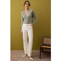 WOVCOR Women's Soft Textured Crop Knit Cardigan With Pearl Buttons in Mint | Size: Large