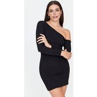 WOVCOR Women's Asymmetrical Ribbed Knit Pencil Dress Mini in Black | Size: XS