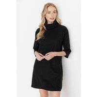 WOVCOR Women's Turtleneck Ribbed Knit 3/4 Sleeve Mini Dress in Black | Size: Medium