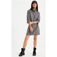 WOVCOR Women's Turtleneck Ribbed Knit 3/4 Sleeve Mini Dress in Grey | Size: Small