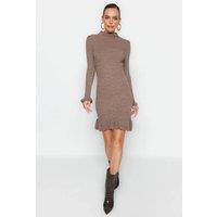 WOVCOR Women's Mini Flounce Detailed Knit Dress in Taupe | Size: Large
