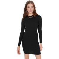 WOVCOR Women's Fitted Mini Stand-Up Collar Knit Pencil Dress in Black | Size: Medium