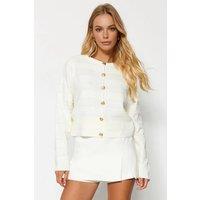 WOVCOR Women's Crew Neck Ribbed Knit Cardigan in White | Size: Medium