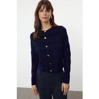 WOVCOR Women's Crew Neck Ribbed Knit Cardigan in Navy | Size: Medium