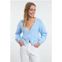 WOVCOR Women's Soft Textured Knit Cardigan Rose Detail in Light Blue | Size: Medium
