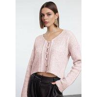WOVCOR Women's Cropped Ribbed Knit Cardigan Button-Detail in Pink | Size: Small