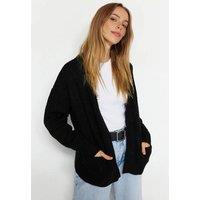 WOVCOR Women's Soft Textured Pocket Detailed Knit Cardigan in Black | Size: Medium
