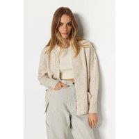 WOVCOR Women's Soft Textured Pocket Detailed Knit Cardigan in Stone | Size: Small