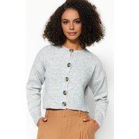 WOVCOR Women's Crop Soft Textured Buttoned Knit Cardigan in Grey | Size: Medium