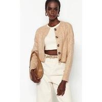 WOVCOR Women's Crop Soft Textured Buttoned Knit Cardigan in Beige | Size: Small