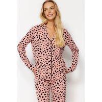 WOVCOR Women's Leopard Print 2-Piece Cotton Pajama Knit Set in Pink | Size: Small