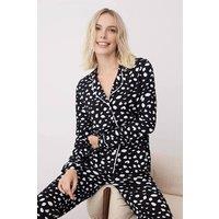 WOVCOR Women's Leopard Print 2-Piece Cotton Pajama Knit Set in Black | Size: Medium