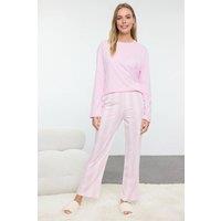 WOVCOR Women's 2-Piece Cotton Striped Knit Pajama Set in Pink | Size: Medium